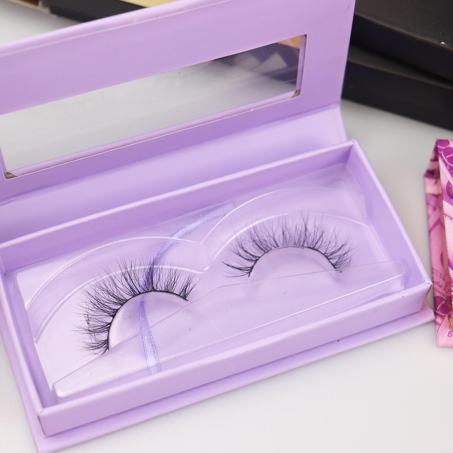 False Eye Lash Full Strip Eye Lashes Faux Mink Eyelash Custom Packaging Box Popular Qingdao Eyelashes