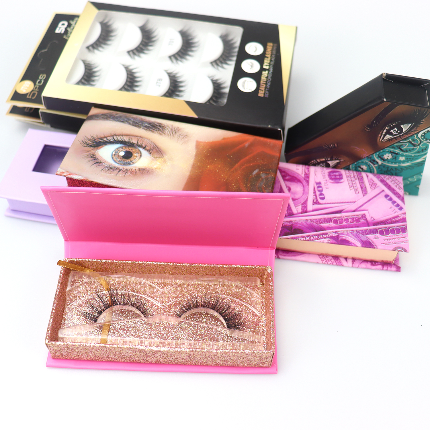 New Arrival 5 Pair Lashes Kit Set with Personalized Logo Silkand Mink Magnetic Eyelashes