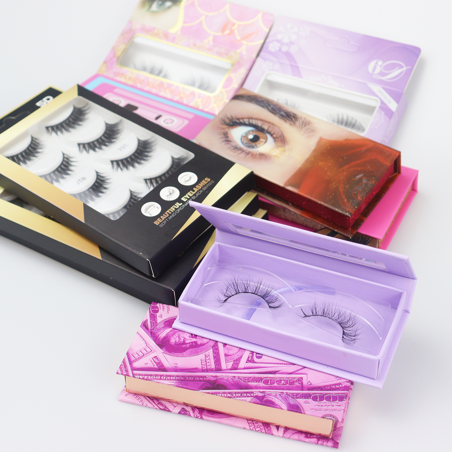 False Eye Lash Full Strip Eye Lashes Faux Mink Eyelash Custom Packaging Box Popular Qingdao Eyelashes