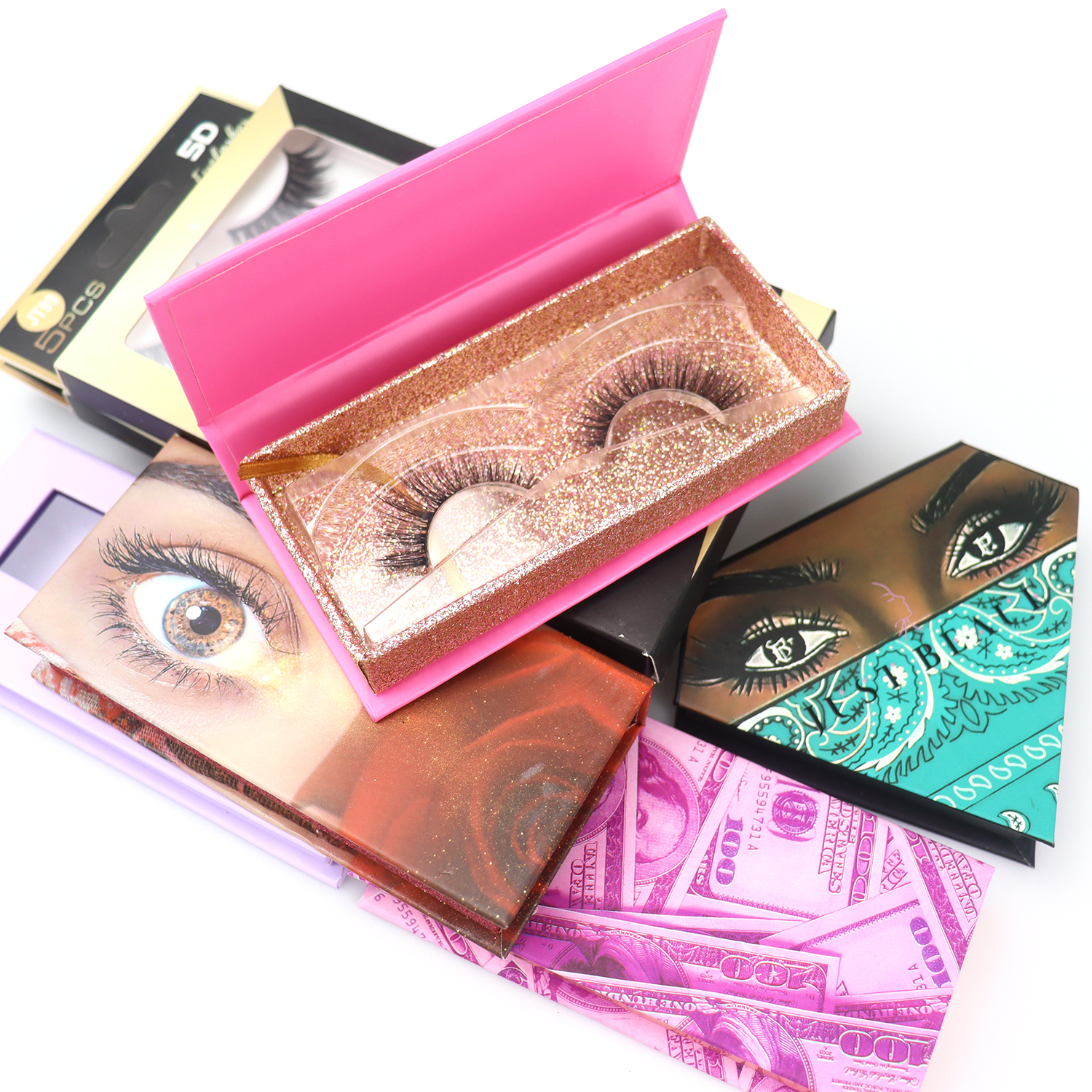 New Arrival 5 Pair Lashes Kit Set with Personalized Logo Silkand Mink Magnetic Eyelashes